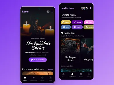 Meditation App Concept animation branding design figma graphicdesign illustration interface meditation minimal ui uidesign uiux uxdesign webdesign