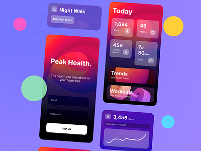 Peak Health 3d app application fitness fitness app gradient health health app health tracking mobile mobile app mobile ui ui user interface ux workout workout tracker workout tracking workout ui workouts