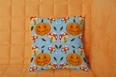 Pumpkins & Mushroom Pattern design fabric fall illustration mushroom pattern pillow pumpkin textile