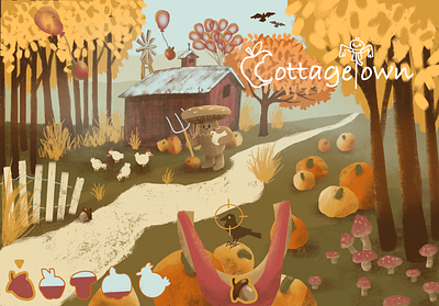 CottageTown - video game concept concept art fall farmer green illustration mushroom orange procreate pumpkin video game