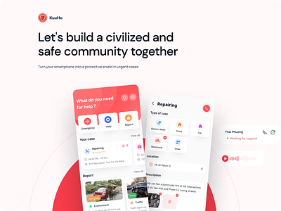 Kuuho - Community Support Application app branding case study design home kuuho landingpage mobile red screen support ui uiux ux