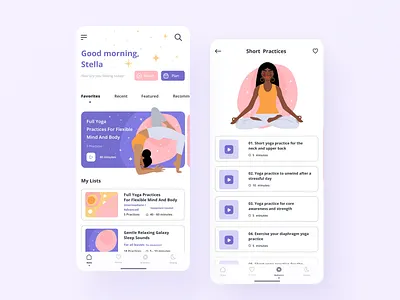 Yoga&Mindfulness App android app app design appdesign dailyui fitness fitness app illustration interface ios ios app mvp sport ui ux wellness yoga yoga app