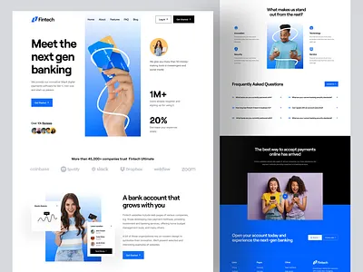 Fintech - Finance Landing Page aksdas bank account bank card banking website blockchain blue card clean design finance finance website fintech landingpage minimal money management psd template typography ui design ux design