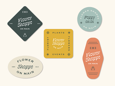 Flower Shoppe Badges alabama badge brand branding florist flower flower shop flowers huntsville illustration local logo plant plants restaurant retro shop shoppe store vintage