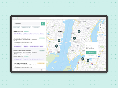 Search Results Page / Find Available Vaccinations clinic health clinic healthcare medicine search results ui ui exercise ux web design