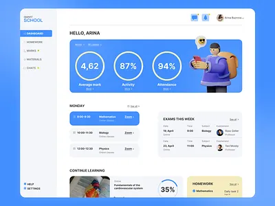 Student progress dashboard dashboard light theme personal area students ui uiux uiuxdesign ux webdesign