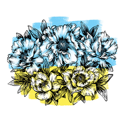Composition of flowers design drawing flowers hand drawn illustration leaves ukraine