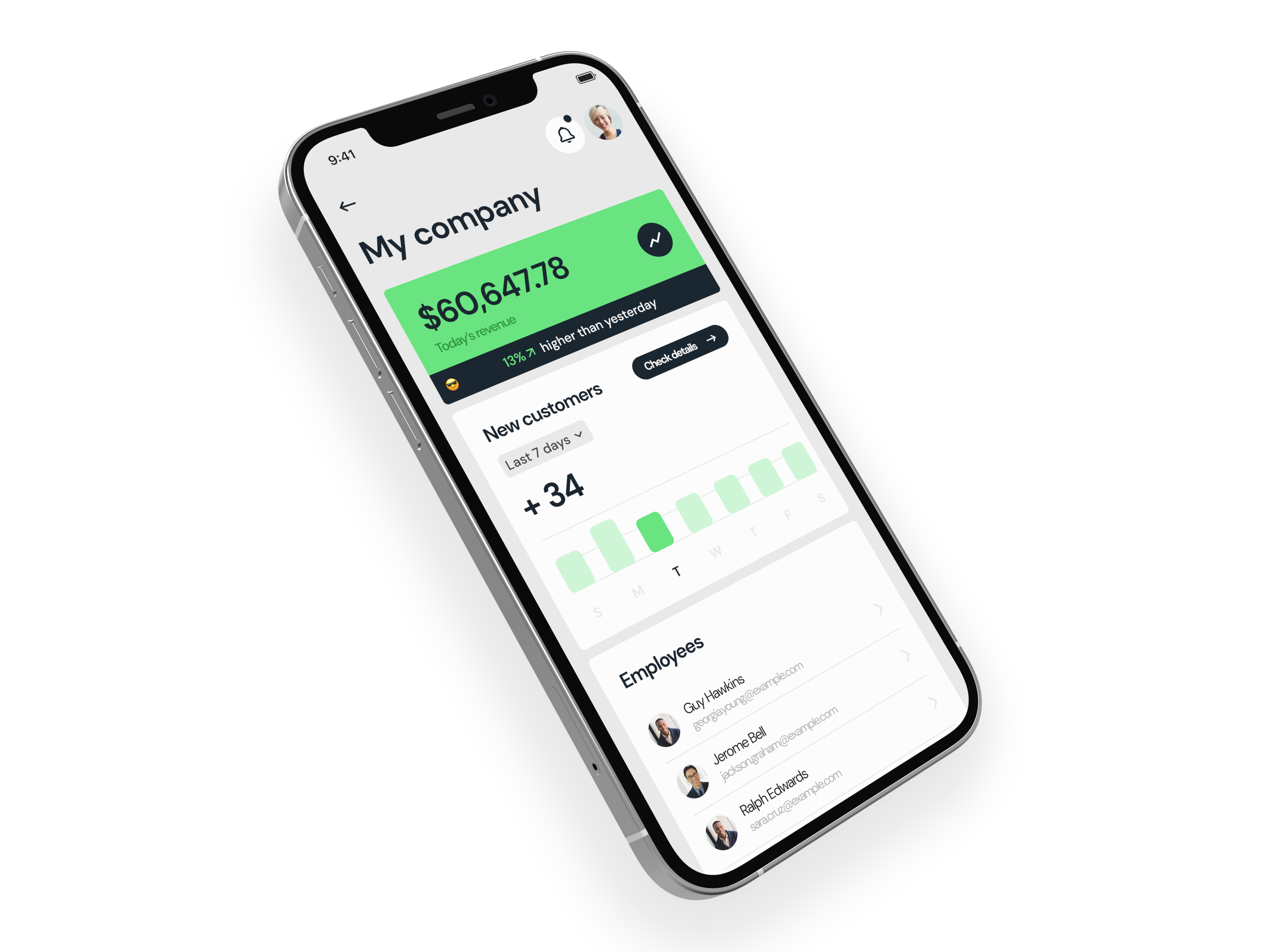 Company revenue tracking app calculator chart company finance fintech money revenue ui ux