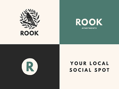 Rook Apartments - Branding, Identity & Website apartment logo apartment website branding crow illustration crow logo hand illustrated hand illustrated logo identity logo logo design pnw property property management rook rook illustration rook logo tacoma tacoma brewery washington website design