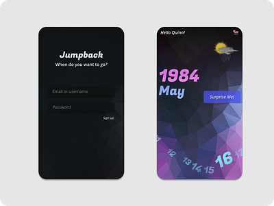 Daily UI #001 - Login - Jumpback app daily ui design fictional sci fi time travel ui uiux uiux design