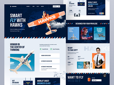 Hawks - Airline Website Design aeroplane aerospace air travel airline airport booking driver flight flight booking fly homepage innovation landing page pilot sky tech ticket travel web design website