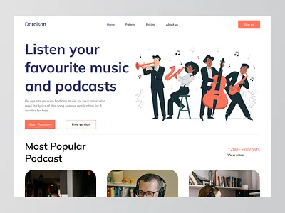 Music App Home Page Design album app batix clean design home page listen minimal music music app player podcasts site ui ui ux web web design web site webdesign website