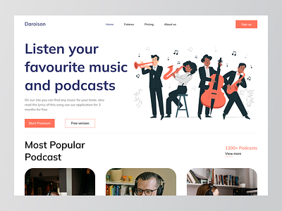 Music App Home Page Design album app batix clean design home page listen minimal music music app player podcasts site ui ui ux web web design web site webdesign website