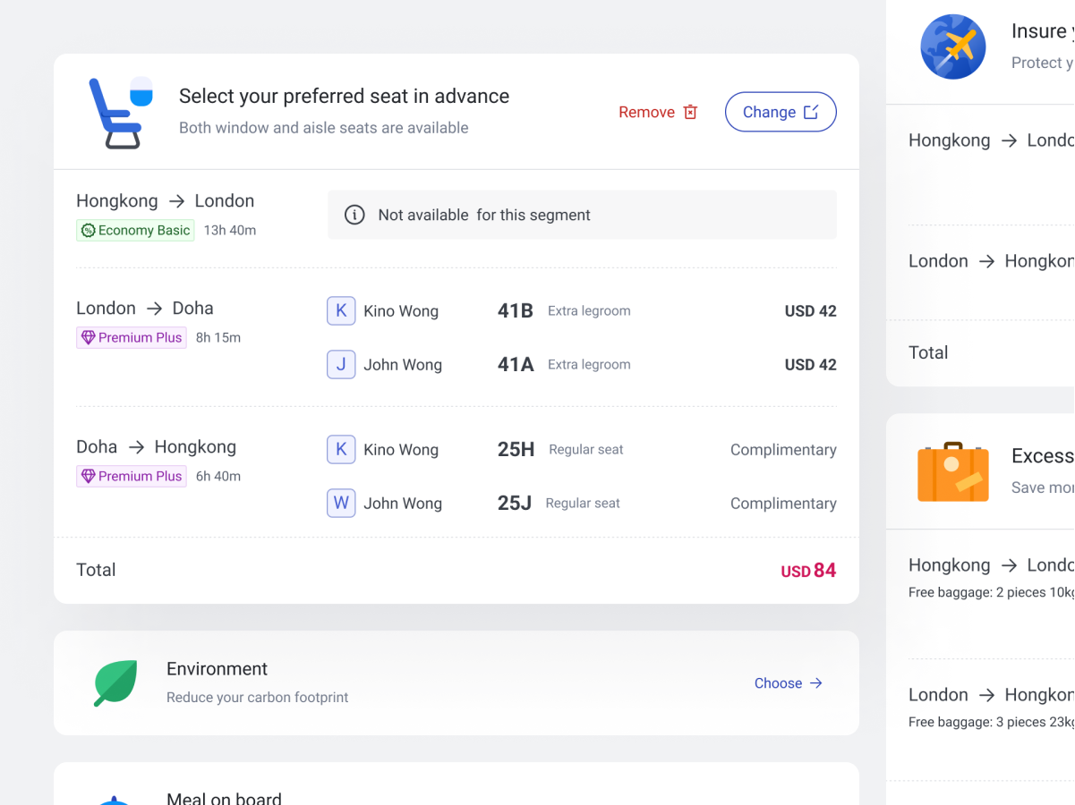 Booking Flight: Ancillary🏷 airline booking components concept design design system library ui