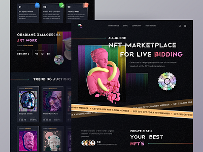 NFT Landing Page artwork bitcoin clean crypto dark design ethereum landing page metaverse nft nft design statue token ui ux web design website