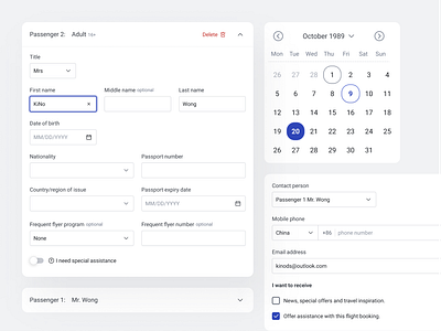 Booking Flight: PassengerInformation🪪 airline booking components concept design design system input library retail templates travel ui