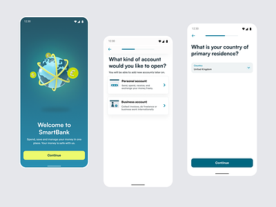Account setup - Smartbank (Android) account setup android android app app clean design finance finance app fintech ios ios app minimal mobile app screens mobile ui modern onboarding ui ui design ux welcome screen