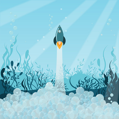 Rocket at the bottom of the sea design graphic design illustration vector