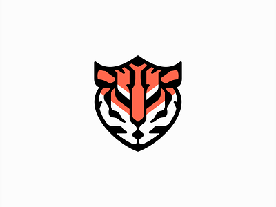 Tiger Shield Logo abstract animal branding cat design feline gaming geometric identity illustration logo mark mascot orange security shield sports symbol tiger vector