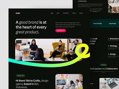Crafts - Design Agency Landing Page agency app branding colorful dark mode design design agency design agency landing page home home page landing page ui uiux