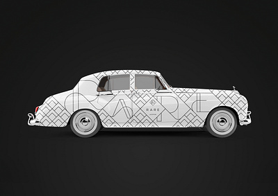 Car covering/wrap for Rare Aspen's event branding art direction black white branding car wrap classy corporate identity diamonds event branding geometric graphic design graphiste freelance logo logo design luxury minimalist mockup