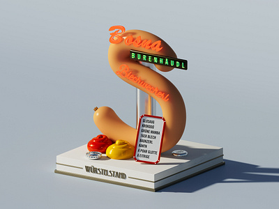 Vienna Typeface – Letter S 3d 3dart 3dillustration alphabet art austria beer cinema4d cryptoart europe food hotdog illustration ketchup lunch mustard nft render sausage vienna