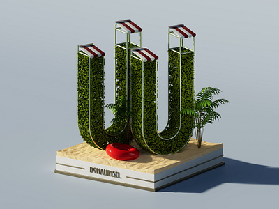 Vienna Typeface – Letter W 3d 3dart 3dillustration alphabet art beach beachday cinema4d city cryptoart europe fun illustration leisure nft outdoor plants render sand vienna