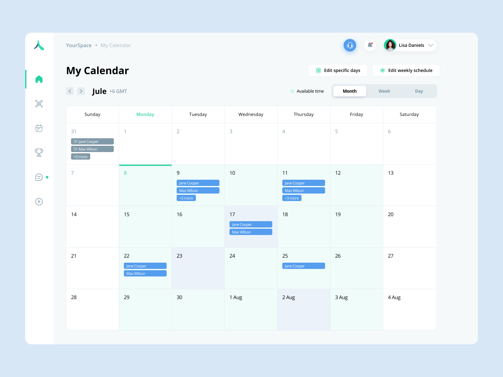 To-Dos Calendar | YourCoach Health calendar schedule ui ux web