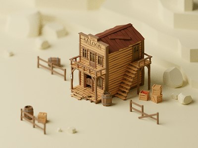 Wild West Saloon 3d art blender building design house illustration lowpoly wild west