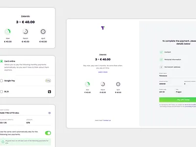 Twisto/Zip: Pay in 3 card chart checkout collect divide form installments instalments methods monthly payment payments psp react slice split steps web