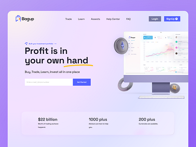 BagUp website design bitcoin clean crypto currency design dollar illustration minimal nft purple ui ux