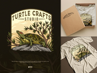 Turtle Crafts Studio animal badge badge design brand identity branding design graphic design hand drawing hand drawn hand drawn logo illustration illustrator logo logo design nature pet turtle vintage vintage design vintage logo