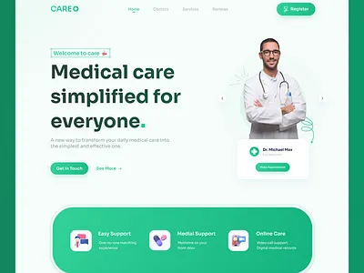 Healthcare Landing Page clean ui clinic doctor doctor app doctor appointment health health app health care healthcare hospital landing page medical medical app medical care minimalist website
