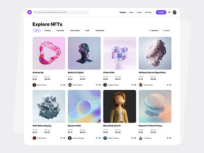 Explore NFTs Marketplace - NeoFT UI kit blockchain coin ethereum explore inspirationn market marketplace nft nfts opensea page product design rarible search sell store token trading ui kit ux