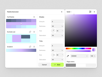 Palette Generator ◆Dark ◇ Light Mode artboard color color palette color picker design tool gradient marketing tool option palette palette generator picker saas shades tint