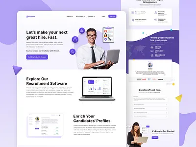Employee Hiring system Landing Page UI candidates clean design employee hire employee hiring software website figma hiring site landing page ui recruitment website trendy design trendy work uiux user interface design