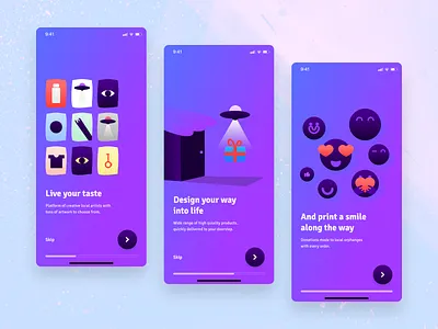 WIP - Onboarding screens app design galaxy graphic design illustration illustrations mobile onboarding saucer space ui ux walkthrough