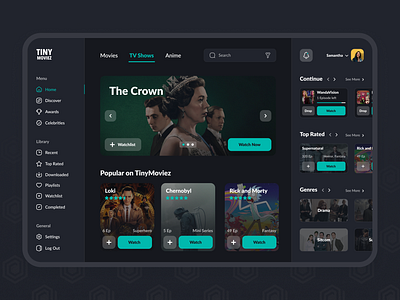 Movie Streaming Dashboard amazon daily ui dailyui dark theme dashboard design figma hbo movie movie dashboard netflix platform tv tv app tv show ui uiux ux داشبورد رابط کاربری