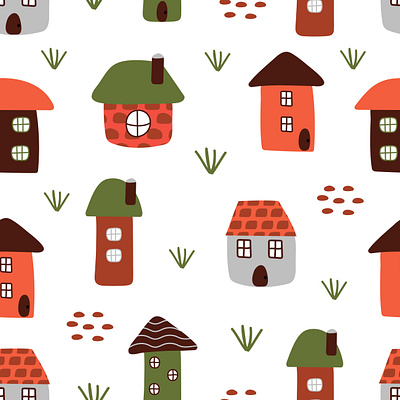 childish pattern with houses childish design graphic design houses illustration pattern vector