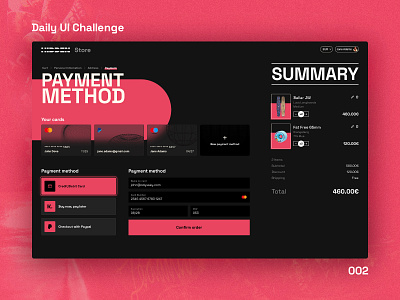 Hidden Store | Daily UI Challenge 002 (Checkout screen) branding cards checkout credit card dailyui design ecommerce klarna order summary payment paypal shopping ui