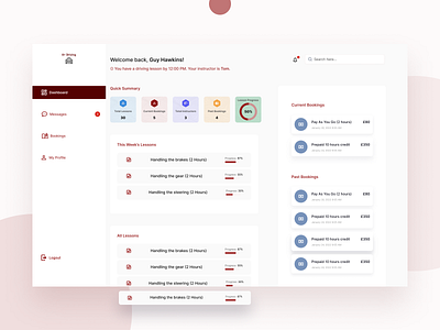 Student Dashboard (For Hope Driving School) dashboard design designs figmadesign product design ui uidesign ux