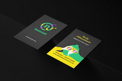 Illustrated business cards for Tesonet business card design graphic design identity illustration illustrator recruiters recuting tesonet vector