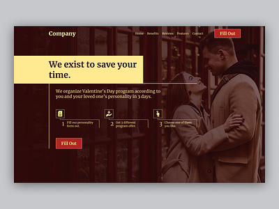 Above The Fold - Valentine Landing Page event landing page love organisation party romantic valentine valentines day web design