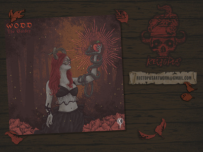Cover Art for Wodd - The Garden album art animal apple artwork cover art dark darkness design drawing flower forest illustration landscape music nature rose skeleton skull snake witch