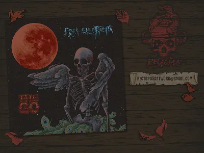 Cover Art for The Go - Free Electricity album art animal art artwork bird cover art dark drawing graphic design horror illustration moon skeleton skull wings