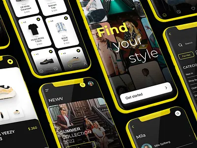 eComerce Fashion App app clothing dark theme design ecomerce fashion fashion app figma mobile ui ux yellow app