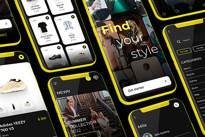 eComerce Fashion App app clothing dark theme design ecomerce fashion fashion app figma mobile ui ux yellow app