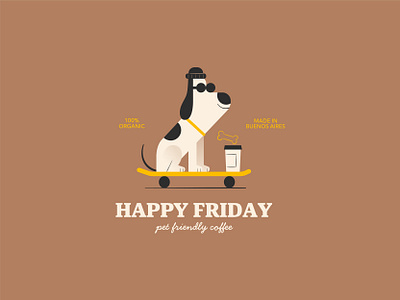PET FRIENDLY COFFEE animal branding characterdesign coffee cute design digital dog federicobonifacini fun graphic design hipster icon illustration logo perkymonkeystudio pet skate skater visual identity