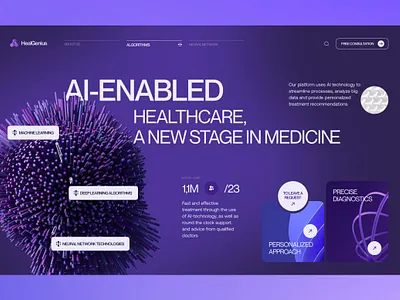 AI-Enabled Healthcare Website Design ai algorithms ai healthcare data analytics digital health futuristic design health solutions healthcare interactive website machine learning medical platform medical tech smart diagnostics tech innovation ui design user experience ux design ux ui web design web interface website