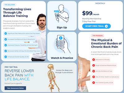 Life Balance Training Platform back pain digital coaching fitness training health platform healthcare tech informative layout life balance medical mobile friendly modern website online training pain management responsive design subscription model training platform ui design user friendly ux design ux ui wellness website